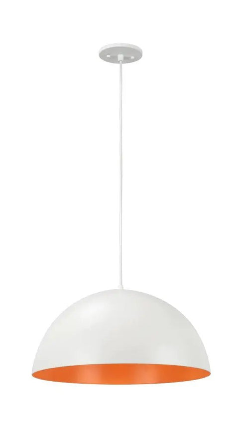 Adjustable One Light Hanging Pendant Light With Matte White Metal Dome Shade, Transitional Vibe, 72 Inch Cord, E26 Socket