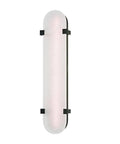 Top Shelf Led Wall Sconce Featuring Authentic Spanish Alabaster Glass And Distressed Old Bronze Hardware 25 Inches Tall By 5 Inches Wide on wall.