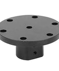 Front view of black flange motor shaft coupler with six holes and short hub