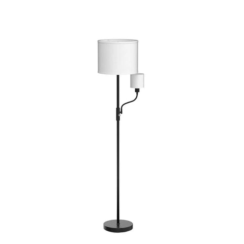 Cozy Living Room Floor Lamp With Linen Shade Tall Reading Light Black Matte Pole Lamp With 12W LED Bulb 3 Way Rotary Switch