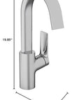 Vivenis Modern 1-Handle 1-Hole 12-Inch Tall Bathroom Sink Faucet In Chrome by Hansgrohe, side view with dimensions