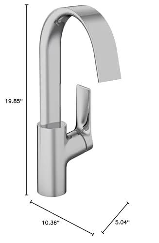 Vivenis Modern 1-Handle 1-Hole 12-Inch Tall Bathroom Sink Faucet In Chrome by Hansgrohe, side view with dimensions