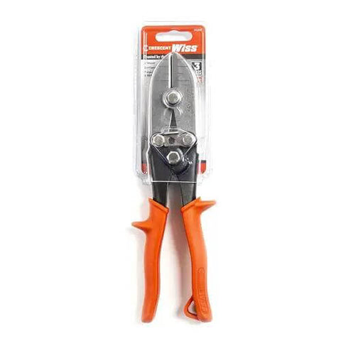 Heavy Duty Three Blade Hand Crimper with orange ergonomic non-slip handles in packaging