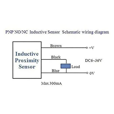Wiring diagram for 5 Pack Inductive Proximity Switch LJ12A3-4-Z/BY Normally Open PNP DC 6V-36V 3 Wire 4mm Sensor.