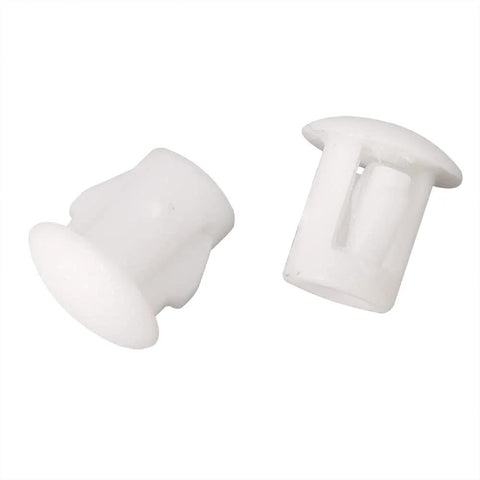 White Plastic 3/16 Inch Flush Hole Plugs With Snap In Locking Design for kitchen cabinets and shelving, pack of 100