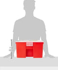 Portable Stow Away Rack Organizer With Cover In Bright Red showing size comparison with person silhouette, 11 inches tall