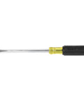 Pro Grade Heavy Duty Flathead Screwdriver With Three Eighths Inch Keystone Tip For Wrench Assisted Turning, Eight Inch Square Shank, Cushioned Grip Handle, Bolster Reinforced, Chrome Plated For Corrosion Resistance, Made In USA, Klein Tools