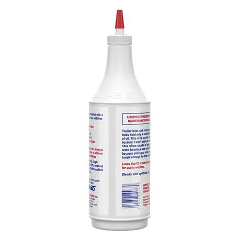 Side view of 1 quart Heavy Duty Hub Oil for Trailer Hubs and Steering Axles Extreme Heat Resistant Long Lasting Lubricant Non Foaming and Ultra Slick