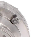 Stainless steel 304 1.5-inch tri-clamp sanitary butterfly valve, close-up showing clamp bolt.