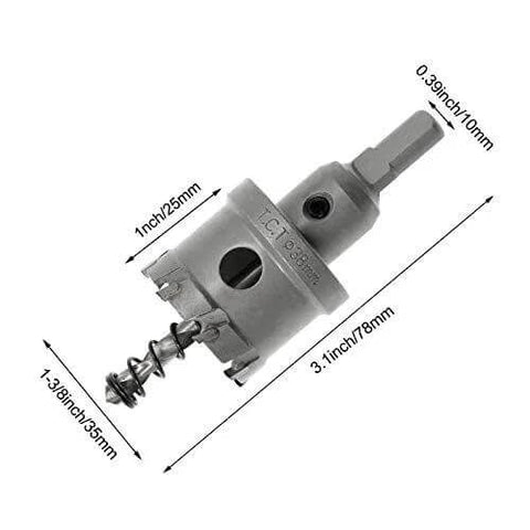 Side view of Hordion carbide hole saw cutter, 35 mm diameter with 10 mm shank; for stainless steel, metal, plastic.