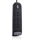 12 Outlet Surge Protector Power Strip With 4000 Joules And 8 Foot Flat Plug Heavy Duty Extension Cord For Home Office Travel And Charging Station For Computer Laptop Phone And More