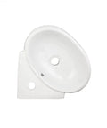 Top view of a Corner Wall Mounted Bathroom Sink White 14.5 Inch With Overflow, Space Saving Basin, modern compact design for small baths.