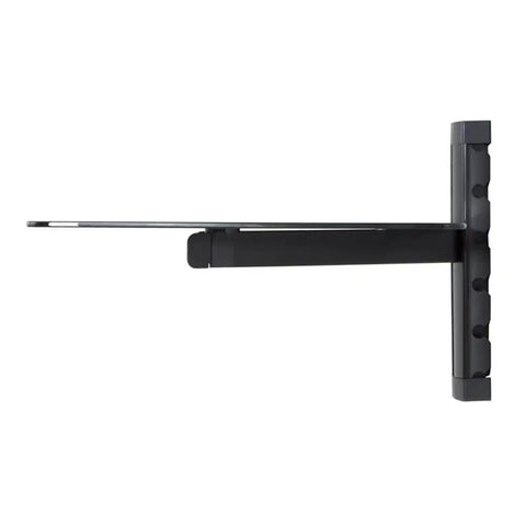 Wall Mounted Media Console Shelf With Adjustable Tempered Glass Tray For Your Streaming Gear Featuring Sturdy Steel Brackets And Nifty Cable Routing In Sleek Matte Black Finish