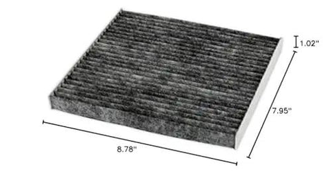 Premium Cabin Air Filter With Activated Carbon For Toyota Corolla 2002-2008 And Matrix 2003-2008, Replacement For FRAM CF10133, dimensions shown.