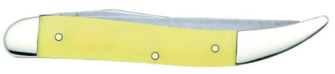 Yellow Fishing Pocket Knife With Tru-Sharp Steel Blades, Long Clip Blade And Scaler With Hook Disgorger, closed view