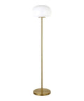 Tall Floor Lamp With Glass Mushroom Shade In Brass And White Milk Glass, Handcrafted Steel Base
