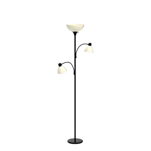Sky Dome Double LED Floor Lamp With Two Reading Lamps, Torchiere Style, lit room-filling bright light, dimmable tall standing lamp.