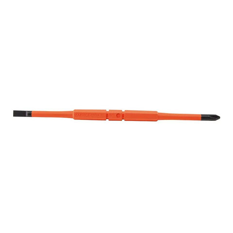 Insulated Flip Blade Screwdriver Set Two In One With Phillips Size Two And Slotted One Quarter Inch Tips, orange handle visible