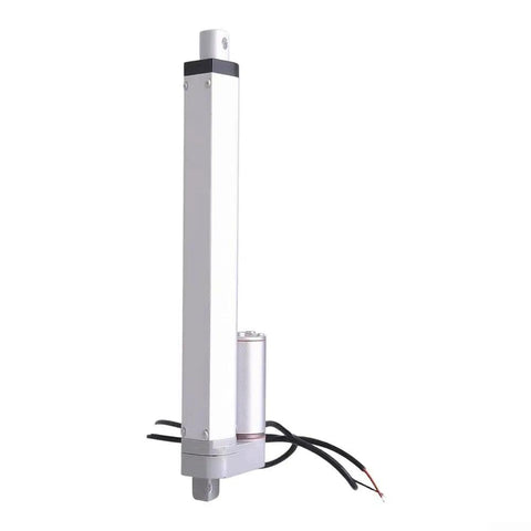 Built Tough 12V DC Electric Linear Actuator With Eight Inch Stroke And Three Hundred Newton Load Racing At One Point Two Inches Per Second For Knockout Ip45 Aluminum Automation Performance, showcasing its aluminum body and motor.
