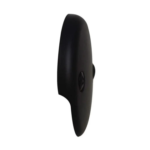 Side view of Two Hole Overflow Face Plate With Screws, Three And One Eighth Inch Matte Black Drain Plate, Metal Construction