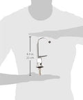 Top Shelf One Handle Low Arc Chrome Faucet For Countertop with dimensions shown, height 8.9 in, for lead free drinking water flow.
