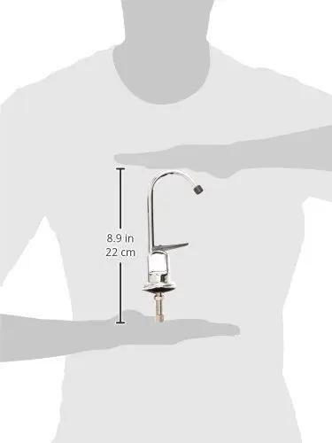 Top Shelf One Handle Low Arc Chrome Faucet For Countertop with dimensions shown, height 8.9 in, for lead free drinking water flow.