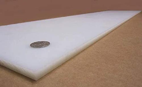 Side view of Tough As Nails White UHMW Polyethylene Sheet Five Sixteenth Inch Thick Twelve By Forty Eight Inches on brown surface