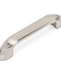 Ten Pack Satin Nickel Cabinet Pull Handles Three And A Half Inch Hole Centers 89mm Overall Length Four And Three Quarters Inches Width Five Eighths Inch Projection Fifteen Sixteenths Inch Includes One Inch Mounting Screws For Kitchen And Bathroom Cabinets, side view.