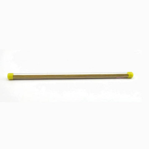 Side view: brass EDM electrode tube with yellow end caps