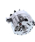 Slick Polished Ford Alternator 150 Amp 1 Wire Straight Shooter Single V Pulley Plug And Play Heavy Duty Under Hood Boost With Sleek Silver Finish For Domestic Street Rides Needing Zero Fuss Reliable Voltage at angle showing detail.
