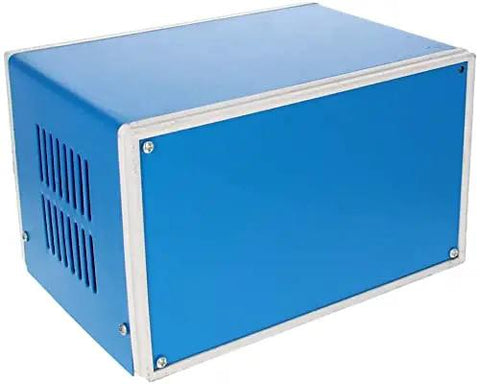 Built Tough Abs Plastic Electronic Junction Box Featuring Dust Resistant Panels And Zero Hassle Interior Routing For Diy Circuit Assemblies And Wire Management Seven By Five Inch Blue Model, side view.