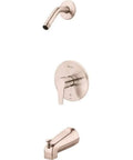 R89070K Brushed Nickel Modern 1-Handle Tub And Shower Trim Kit with handle, tub spout, and shower arm visible