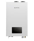 Top Shelf Natural Gas Tankless Water Heater Delivering 199K BTU Output For Seamless Indoor Installations front view with digital display.