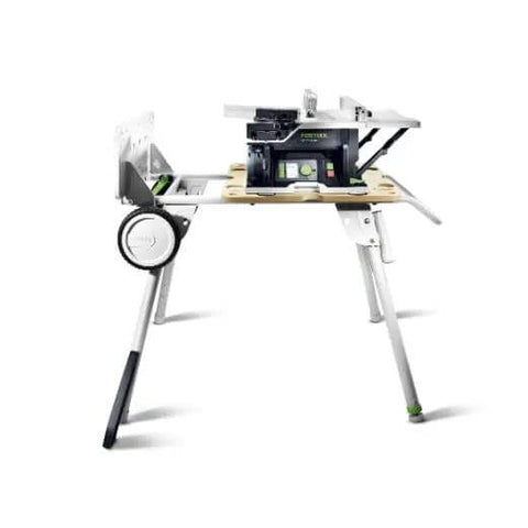 Cordless Table Saw With Battery Powered Circular Blade For Drop Dead Accurate Miter And Parallel Cuts Compact Portable Benchtop Tool on a sturdy frame.