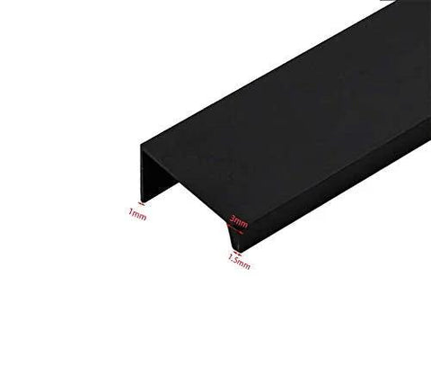Side view of Edge Pull Handles For Cabinets And Drawers, 3.15 Inch Aluminum Finger Edge Pulls in Black, showing precise measurements.
