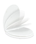 Top Shelf Heavy Duty Wooden Toilet Seat With Smooth Slow Close Action For Rv Gravity Flush Toilets White Universal Fit Replacement Cover, angled view.