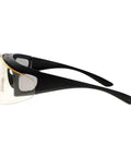 Super Lightweight Flip Over Radiation Safety Glasses Featuring Badass 0.12mm Lead Lens Protection With Comfy Rubber Grip Pads For Stress Free Medical Work, side view with clear lens.