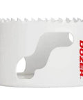 Milwaukee 2-1/8-inch ice-hardened hole saw, side view showing red Milwaukee logo