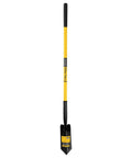 TruPro California Trenching Shovel with 4 inch 13 gauge steel blade, 48 inch fiberglass handle, non-slip cushion grip, V angled head shown vertically