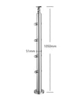 Heavy Duty 304 Stainless Steel Cable Railing Posts With Kickass Adjustable Angle Hardware For Rock Solid Deck Stair Safety And Weatherproof Outdoor Balcony Fencing, 1050mm tall post with adjustable angle hardware.