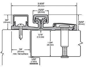 Technical diagram of 83 Inch Clear Anodized Aluminum Full Surface Continuous Geared Hinge For 7 Foot Doors Heavy Duty Non Handed