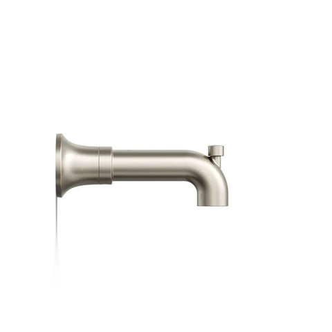 Tone Wall-Mount Bath Spout With Diverter In Vibrant Brushed Nickel Finish, 6-9/16 Inch Reach, side view.