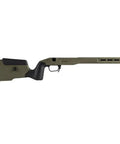 Olive Drab Green Field Stock Chassis System With Custom Cheek Riser And Adjustable Length Of Pull Spacers Forend For AICS Magazine Compatibility Right Hand Hunting Rig With Aluminum VBlock Bedding For Solid Accuracy And Shot To Shot Consistency