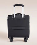 Front view of Verage black softside underseat carry-on luggage with four spinner wheels and extendable handle.