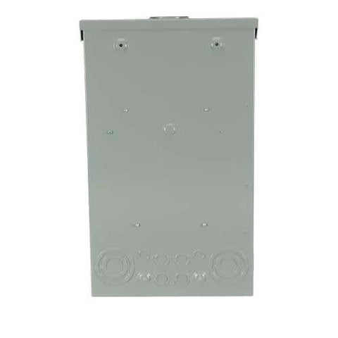 Front view of 125A outdoor convertible load center, 12-space 24-circuit main lug panel with NEMA 3R galvanized steel enclosure.