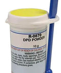 Top Shelf Swimming Pool Test Kit Refill DPD Powder 10 Grams 2 Pack, clear container with yellow lid and measuring scoop.