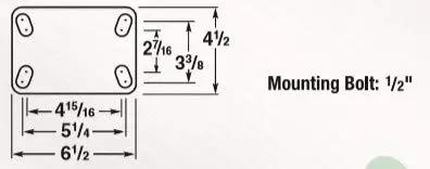 Diagram of Heavy Duty Spring Loaded Caster featuring dimensions and mounting bolt specifications for installation.