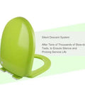 Top Tier White Slow Close Toilet Seat And Lid For U Shaped Bathrooms, green design showing silent descent system