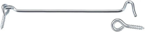 Hook and Eye Closure Swivel Gate for Wooden Door Window with Snap Lock, carbon steel hook and screw, 195mm length.