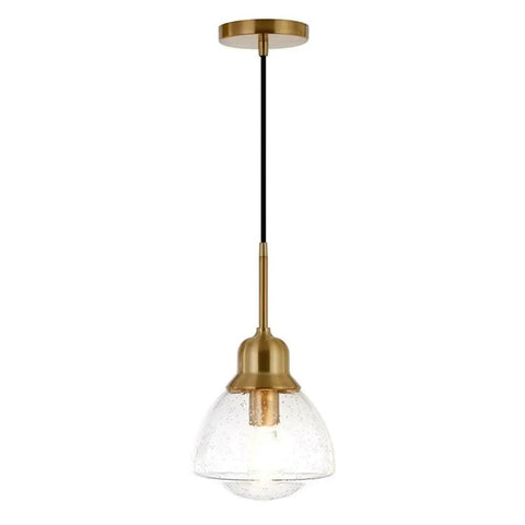 8.12-Inch Wide Pendant Light With Brass Seeded Glass Shade Schoolhouse Bell Style Dimmable E26 Fixture Compatible With LED CFL And Incandescent Bulbs Go-To For Kitchen Islands Hallways